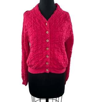FP Beach Pink Cardigan Sweater Cotton Stretch Button Front Cropped Size Small S